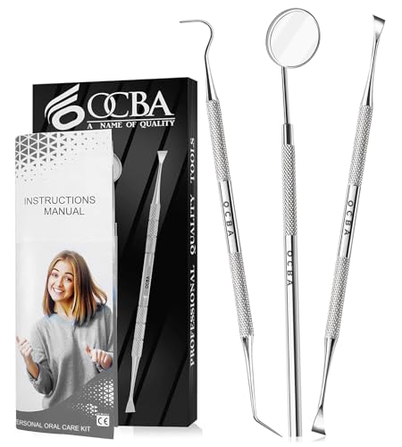 OCBA 3 Pcs Plaque Remover for Teeth Personal Cleaning tools Double Headed Tarter Scraper Stainless Steel Toothpick Personal Oral Care