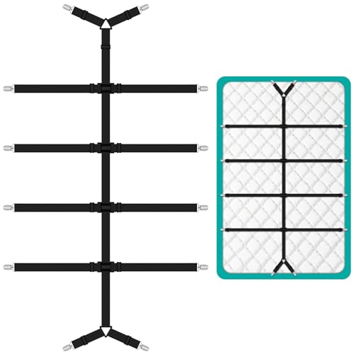 Quelcc Attache Drap Housse, 61-258CM Tendeur Drap Housse, Élastiques Ajustables Accroche Drap Housse avec Pinces Métalliques, pour Draps, Matelas, Planche à...
