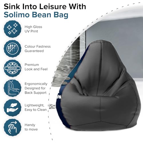 Image of Amazon Brand - Solimo Premium Faux Leather Bean Bag Combo with Footrest & Cushion, Filled with Beans | Capacity: Upto 6 Ft 3 in Height, 120 KG Weight | 3XL | Panda Pro | Black