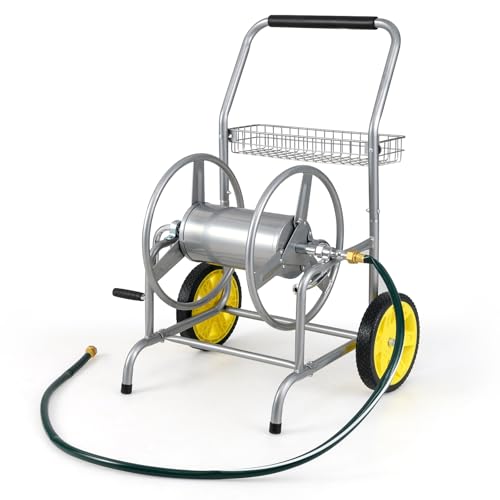 COSTWAY Schlauchwagen Metall, 70 m für 20 mm Schlauch, Gartenschlauchwagen mit 2 Gummirädern, Korb & Kurbel, Schlauchtrommel fahrbar, Schlauchabroller für Garten Balkon, 76 x 55 x 92 cm (Silber) COSTWAY Schlauchwagen Metall, 70 m für 20 mm Schlauch, Gartenschlauchwagen mit 2 Gummirädern, Korb & Kurbel, Schlauchtrommel fahrbar, Schlauchabroller für Garten Balkon, 76 x 55 x 92 cm (Silber)