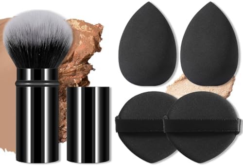 Brocha de maquillaje extensible y esponjas de maquillaje para mez...