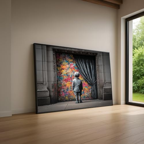 Toile d'art urbain graffiti coloré enfant 60x90cm poster mural noir et blanc sans cadre