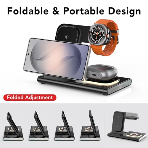 Image of Wireless Charger for Samsung Charging Station, Foldable & Nightlight | 3 in 1 Charging Station for Samsung S26-S10 /Note /Z Fold Flip8,Travel Charger for Galaxy Watch 8-1 /Buds,Not for Watch 9 /Ultra2