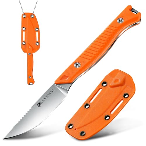 univinlions Neck Knife Outdoor Messer, Survival Feststehendes Messer Halskette, mit Kydex Scheide Jagdmesser, G10 Griff Mini EDC Messer,Geschenk für Männer Orange