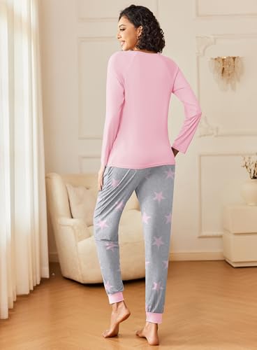 Image of Ekouaer 2 Pack Womens Pajama Sets Long Sleeve Pjs Soft Comfy Lounge Set