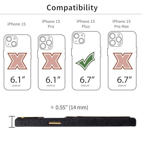 Image of Dockem Fabric Card Case for iPhone 15 Plus with Built-in Metal Plate for Magnetic Mounting, Stitched-on Genuine Leather Wallet with 2 Credit Card /ID Slots: M2F 15 Plus [Grey w /Light Brown]
