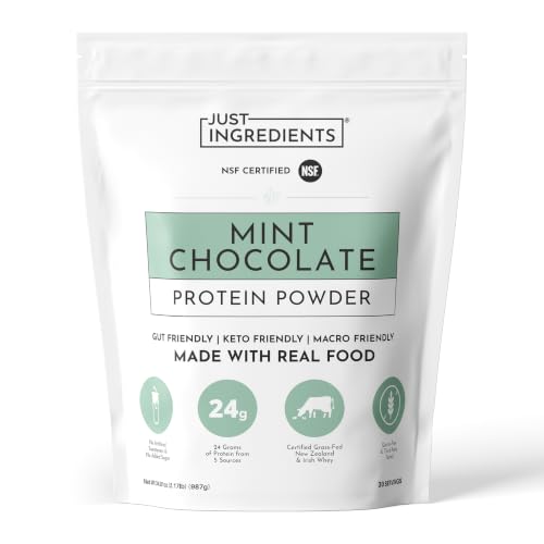 Image of JUST INGREDIENTS Mint Chocolate Protein Powder | 30 Servings | 24g Grass-Fed New Zealand and Irish Whey + 4 Additional Protein Sources | No Added Sugar | No Synthetic Gums or Fillers