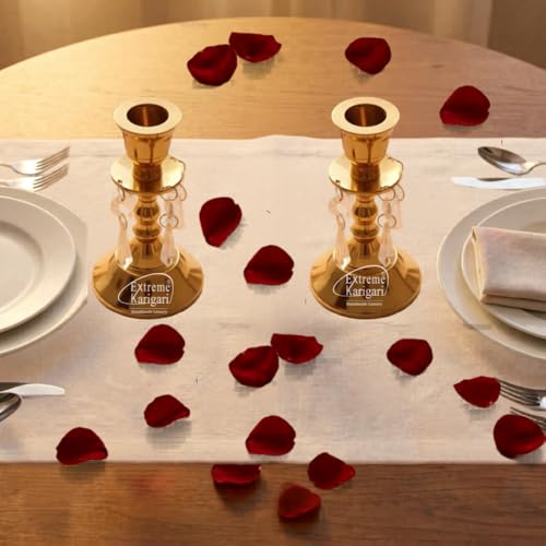 Image of Aluminum Taper Candle Stand with Hanging Crystal Drops | 5 inch Height | Wedding, Dining Table & Home Decor Centerpiece | 5inch