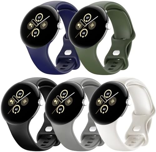 Sunnyson 5 Pack Bands Compatible with Google Pixel/Google Pixel 2 Watch for Women&Men, Soft Silicone Strap Metal Buckle Replacement Wristband for Google Pixel 2/Google Pixel 1 Smartwatch