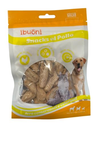 Funny Listener Snacks al Pollo para Perros y Gatos, Corazones de Pollo Liofilizados, 100% Natural, 20g