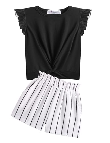 Arshiner Girls Shorts Sets with Ruffle Sleeve T-Shirts