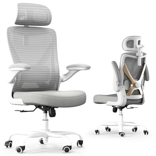 Ergonomic Office Chair - X-Shaped Computer Desk Chair Comfy, Gaming Chair, Office Chair with Lumbar Support, Mesh Office Chairs with Headrests, Desk Chair for Long Hours (Grey Gold)