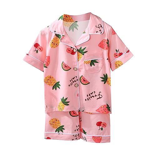 Boys Girls 𝐏ajama Set 2PCS Kids Toddler 𝐒𝐥𝐞𝐞𝐩wear Outfits, Short Sleeve Button Down Shirts + Shorts Summer 𝐏Js3
