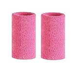 Runworld 6 Inch Sweatband/Cotton Sports Basketball Football Tennis Absorbent Wristband - Terry Cloth Athletic Wrist Sweat Band Fits to Men Women (Pair) (Pink)