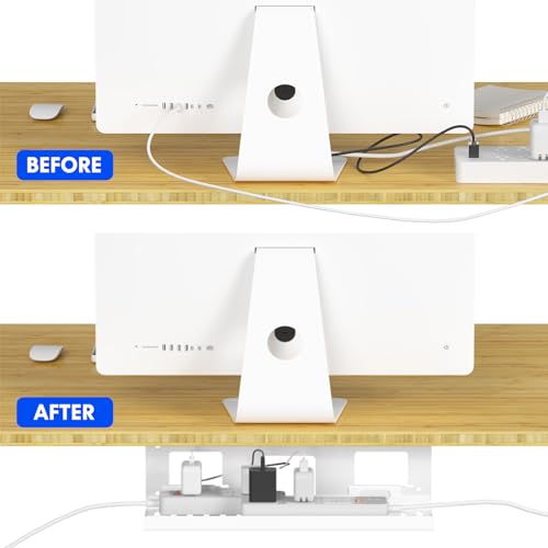 Image of FLEXISPOT Under Desk Cable Management for Office and Home - Standing Desk Metal Raceway Wires Tray (White)