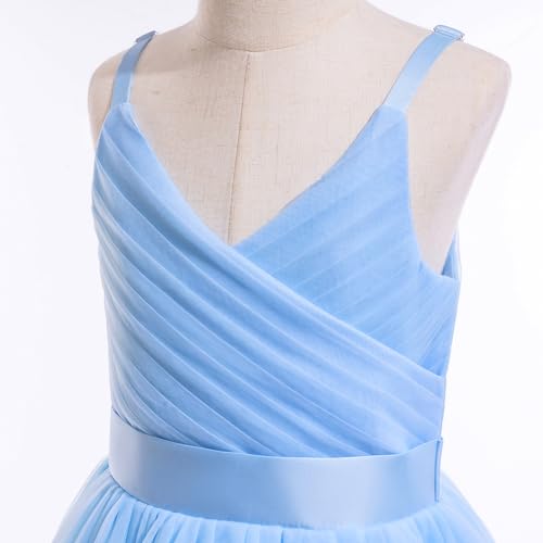 Image of Glamulice Flower Girls Spaghetti Strap Tulle Dress Long A Line Wedding Pageant Dresses Princess Birthday Party Ball Gown