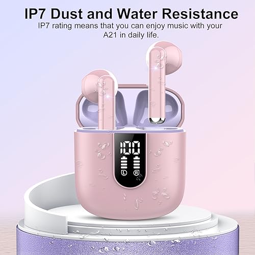 Image of Jesebang Wireless Earbuds, Bluetooth 5.4 Headphones HiFi Stereo, Bluetooth Earbuds with ENC Noise Cancelling Mic, 36H LED Display Ear Buds, IPX7 in Ear Earphones for Phone Tablet Laptop Sports, Pink