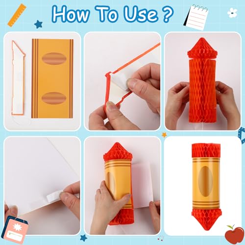 Image of 12 Pcs Crayon Pencil Hanging Honeycomb, Welcome Back to School Classroom Decorations for Teacher Appreciation Week First Day of School Party Supplies Ceiling Decor