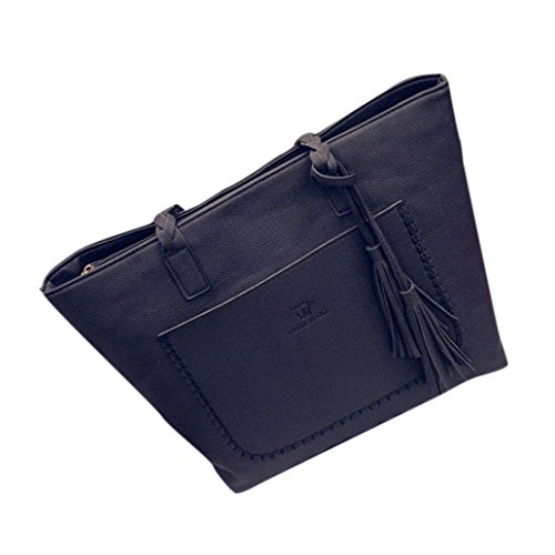 Preisvergleich Produktbild Damenhandtaschen Ronamick Damen Mode Quaste Handtasche Schultertasche große Tote Damen Geldbörse (Schwarz)