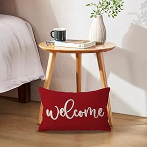 ULOVE LOVE YOURSELF Welcome Lumbar Throw Pillow Covers Farmhouse Rustic Decorative Rectangular/Waist Pillowcases 12 x 20 Inch Front Porch Decor Cushion Covers Housewarming Gifts(Red) ULOVE LOVE YOURSELF Welcome Lumbar Throw Pillow Covers Farmhouse Rustic Decorative RectangularWaist Pillowcases 12 x 20 Inch Front Porch Decor Cushion Covers Housewarming GiftsRed