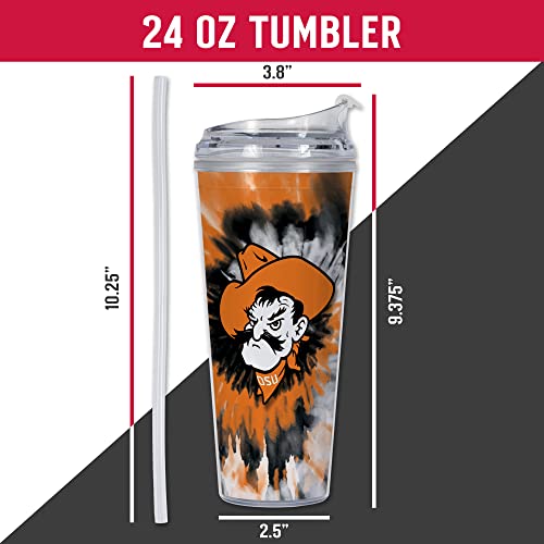 Image of Rico Industries NCAA Glitter 24oz Acrylic Glitter Tumbler with Hinged Lid, Officially Licensed Double Wall Tumbler with Straw