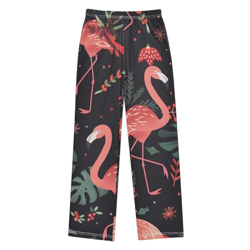Tropical Flamingo Palm Tree Boys Long Pants Soft Trousers Elastic Waist Kids Lounge Bottoms with Pockets S-XL