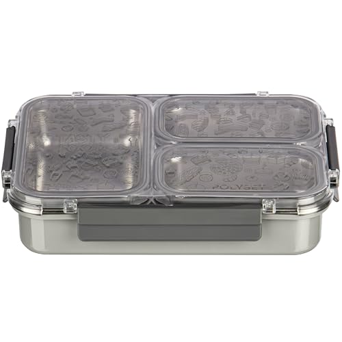 Image of Polyset Munch Mate 800 3 Partition PU Insulated Lunch Box with Partitions | Keeps Food Warm | Office & School (Grey, 800-3)