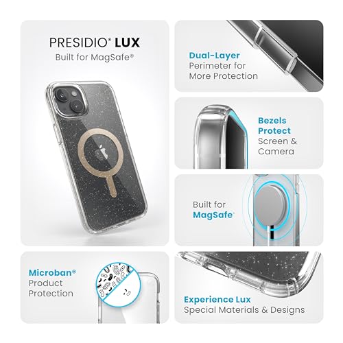 Image of Speck Presidio Lux Clear /Glitter MagSafe iPhone 15 Plus Case - 6.7 inch Slim Phone Case