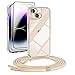 Produktbild [5 in 1] 1*Handykette Set für iPhone 13 Mini Hülle mit Band + 1*Transparent Schutzhülle+2*Schutzfolie+1*kameraschutz Glas, Abnehmbar Necklace Stylische Handyhülle zum Umhängen Kordel Case (Gold)