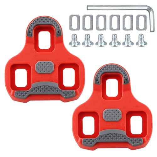 Calas de Ciclismo para Look Keo Rojo Giro Ángulo Giro 9° Bicicleta Carretera, Cleats Pedales Carretera con Tornillos y Llave, para Interior Exterior, Superficie Antideslizante TPU