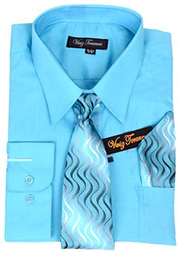 Viviz Forancci Men's Long Sleeve Pointed Collar Dress Shirt with Matching Tie and Handkie AC101