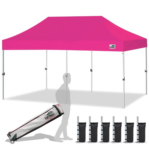 Eurmax USA 10x20ft Pop Up Canopy, Commercial Instant Tent for Outdoor Events, Patented No-Tip Rolling Storage Bag with 6 Sandbags,UV & Water Resistant,Heavy Duty Portable Shelter Gazebo,Pink