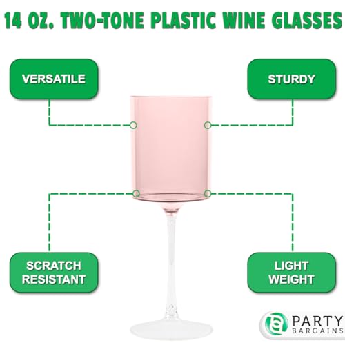 PARTY-BARGAINS-14oz-Plastic-Two-Tone-Wine-Glasses-Pink-Clear-10-Pack PARTY BARGAINS 14oz Plastic Two Tone Wine Glasses Pink Clear 10 Pack