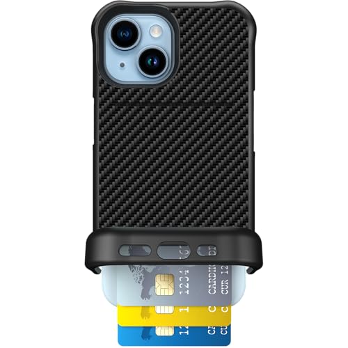 Scooch for iPhone 15 Case with Card Holder, Wingmate Wallet Case with Hidden Card Slot and RFID Protection for up to 4 Cards, 10-Foot Drop Protection, Carbon Fiber