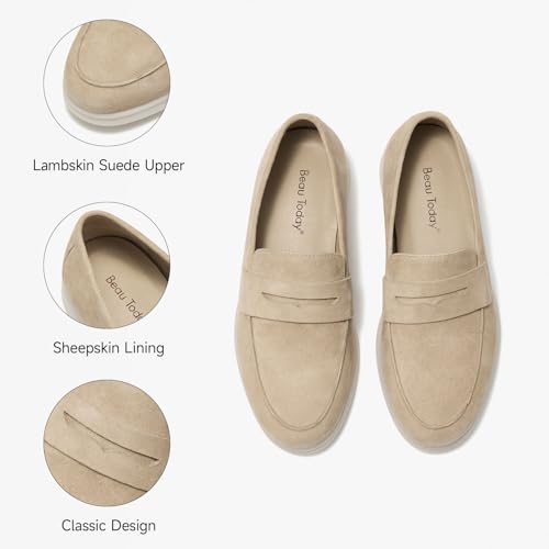 Image of BEAU TODAY Women's Suede Loafer Flats，Slip On Penny Loafers Work Shoes