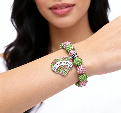 Image of Graduation Sorority Bracelet Pink and Green Bead Bracelet Alpha.K.A Greek Paraphernalia Sorority Jewelry