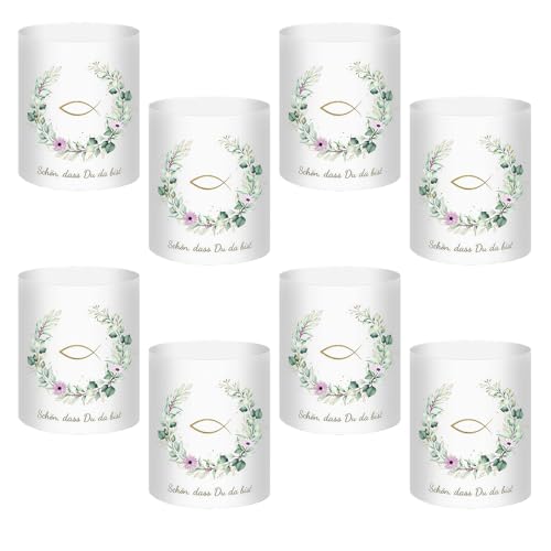 8 Pcs windlicht Kommunion,Fischformiges Windlicht Teelichthalter,Taufe konfirmation Junge mädchen,Fisch Erstkommunion windlichter,Lackierter Kunststoff, Tischdeko für Taufe Kommunion Hochzeit
