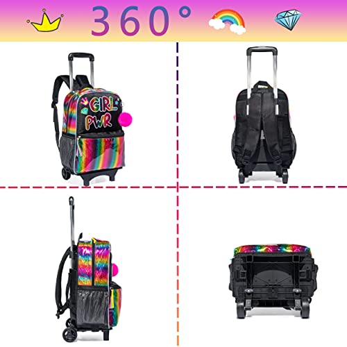 16 inch Rolling Backpack for Girls, Kids Roller Wheels Bookbag, Wheeled School Bag Suitcase Wheeled Backpack for Kindergarten Little Girls 4-6 Years4