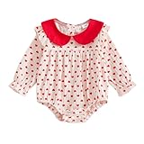 MoZiKQin Baby Girl Valentines Day Outfit Love Heart Bubble Romper Long Sleeve Doll Collar Jumpsuit Boutique Clothes (Cute Heart Print-red, 3-6 Months)