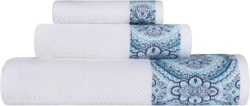 Superior Medallion Cotton 3 Piece Assorted Towel Set, Absorbent, Textured,
