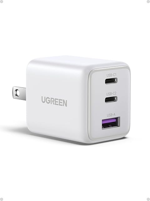 UGREEN 30W GAN Cargador Tipo USB C con 3 Puertos, Cubo de Carga Rápido Pared par