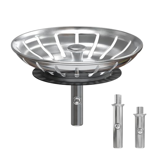 MINISMUS Kitchen Sink Plug Replacement - Stainless Steel Strainer, Stopper, Drainer, Filter to Catch Food Waste and Prevent Clogging - Dishwasher Safe, Push Down to Seal or Lift Up to Drain (78mm)