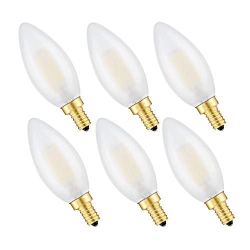 CRLight 3200K 6W Dimmable LED Candelabra Bulb Soft White 750LM, 80W Equivalent E12 LED Candle Chandelier Bulbs, C35 Frosted Glass Torpedo Shape Bullet Top, Pack of 6 by CRLight - Used condition - US$17.63
