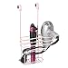 mDesign Soporte para secador de pelo sin taladro – Colgador para puerta con dos compartimentos para el secador del pelo – Organizador de baño para rizador, plancha o cepillos del pelo – rosa