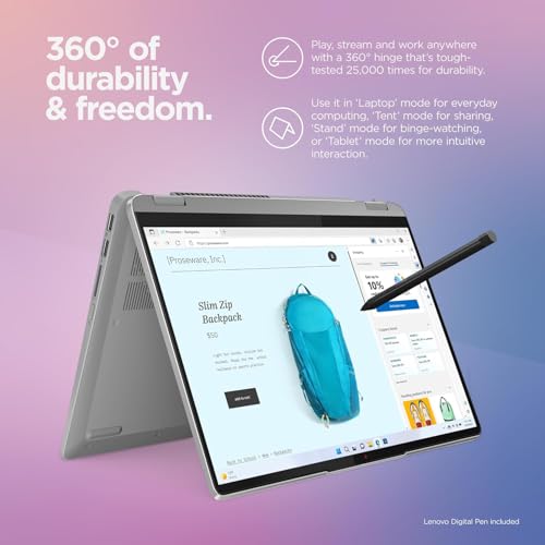 Image of Lenovo Flex 5 14 inch FHD(1920 x 1200) IPS Touchscreen 2-in-1 Laptop, AMD Ryzen 5-5500U, 16GB RAM, 1TB PCIe SSD, Backlit KB, Wi-Fi 6, FHD Webcam, Fingerprint, Digital Pen, w /Mouse Pad