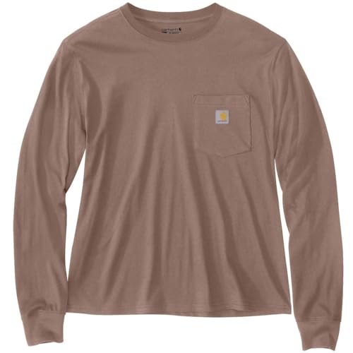 Carhartt Women's Tencel Fiber Series Loose Fit Long-Sleeve Pocket T-Shirt, Soft Sepia, Medium