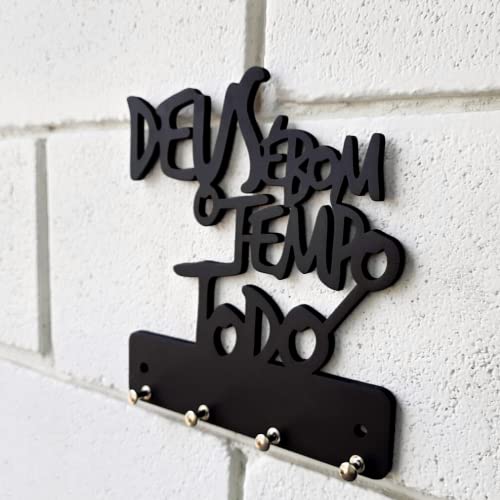 Pendurador Porta Chaves Frase Deus É Bom Cor Preto Para Parede Feito De Madeira 100% Mdf