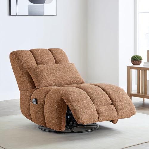 Watson & Whitely Oversized Power Recliner Chair for Adults, Swivel Rocker Recliner Chair with Lumbar Support, Ultra-Comfy Glider Recliner for Living Room Theater Seating Single Sofa, Terracotta