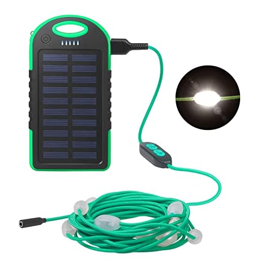 Anpro Solar Camping String Lights - 20.5Ft Solar String Lights Outdoor Waterproof W/12LEDs, Rechargeable Light with Adjustable Brightness and 7 Modes, Led Camping Lights for Decor Outdoor Hiking