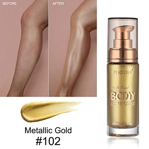 Liquid Illuminator, Firstfly Body Highlighter Makeup Smooth Shimmer Glow Liquid Foundation for Face & Body (#02 Metallic Gold)